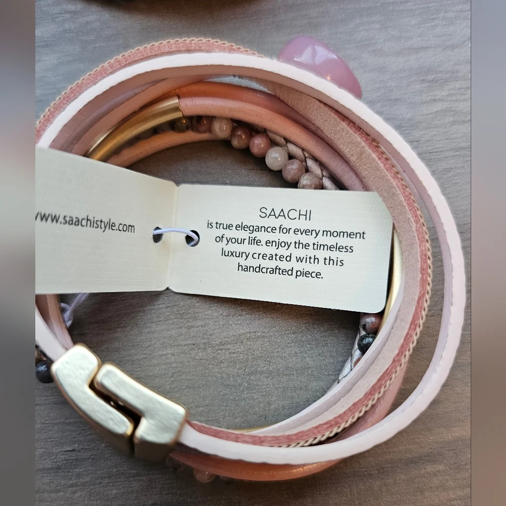 SAACHI Santa Monica Braided Leather Bracelet Opulent Stone  NWT